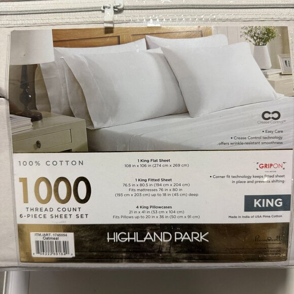 Highland Park 1000 Thread Count 6-piece Set in Bright White Size King Sheet - Picture 3 of 9